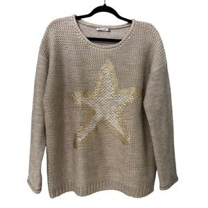 MAUDE VIVANTE Alpaca Blend Beige Chunky Knit with Gold Star Sweater Size L‎